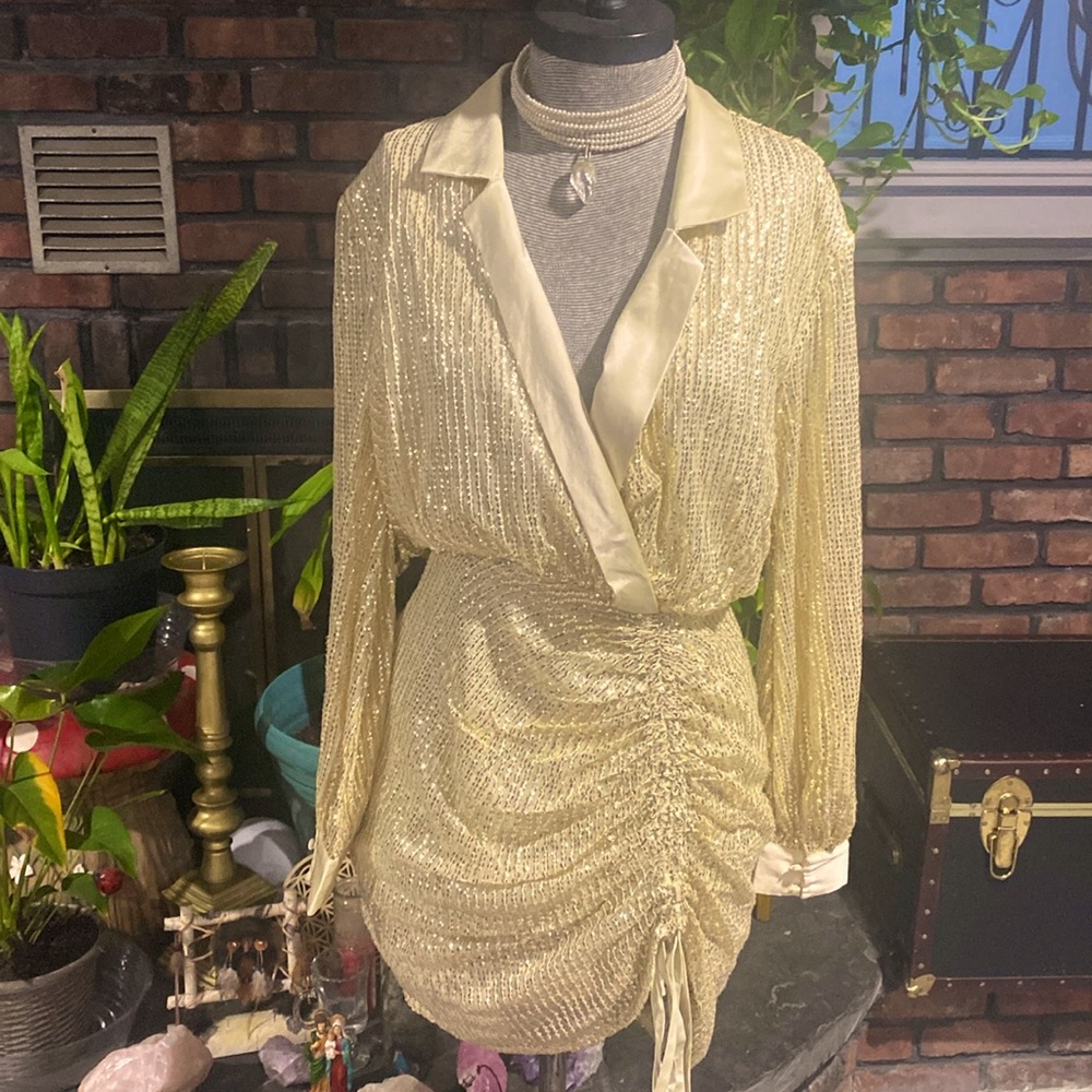 ASOS Gold party dress adjustable slit tuxedo meets glitter glam… sexy yet classy
